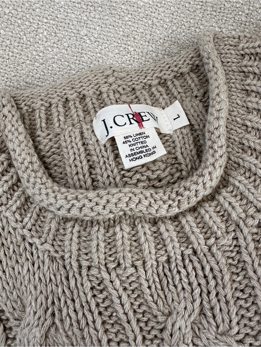 J.Crew 90s Oarsmen Rollneck Cable-Knit Sweater L Cotton Linen Cream Fisherman - Picture 3 of 7